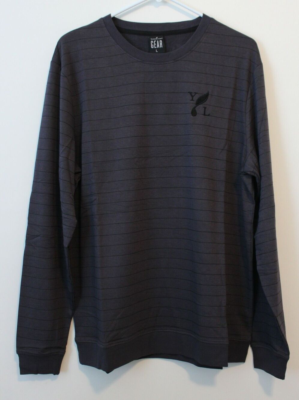 Young Living Gear Men's Striped Long Sleeve Grey/Black Pinstripe Size L NWT